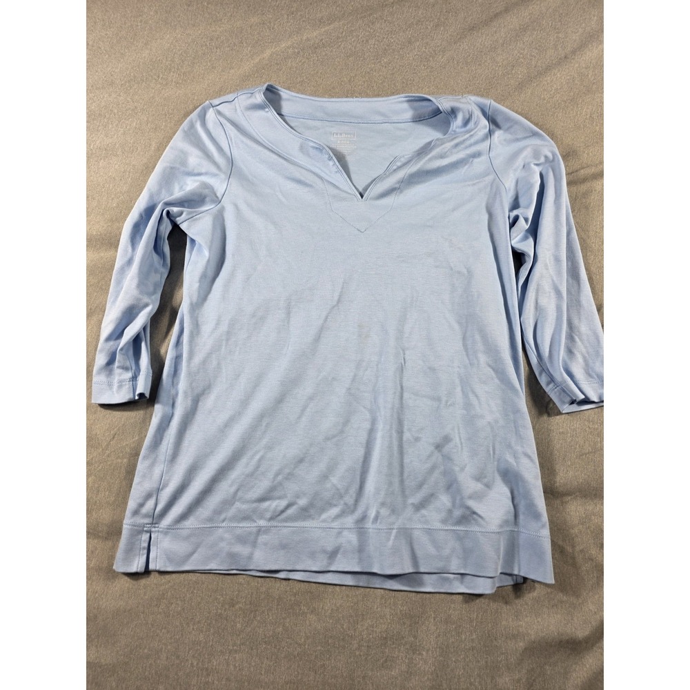 L.L. Bean Shirt Womens Small Baby Blue 3/4 Sleeve V-Neck Tee Supima Cotton
